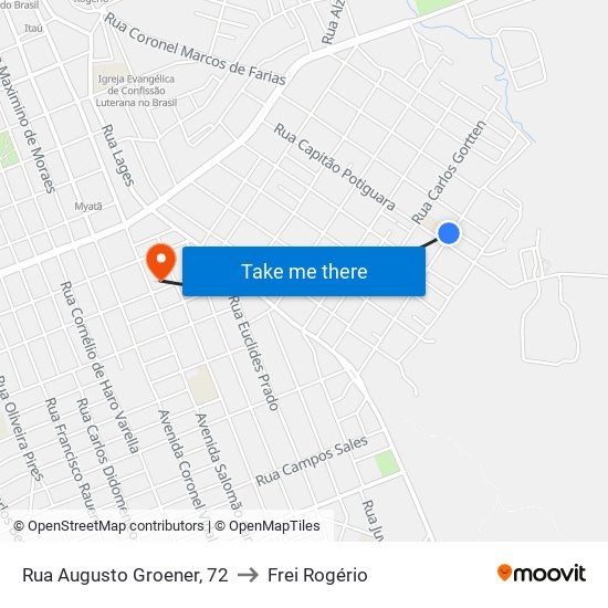 Rua Augusto Groener, 72 to Frei Rogério map