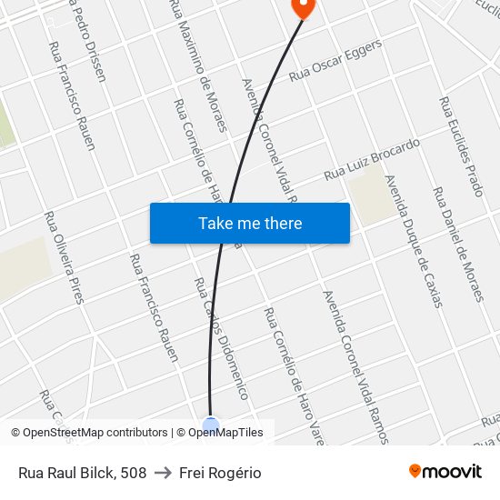 Rua Raul Bilck, 508 to Frei Rogério map