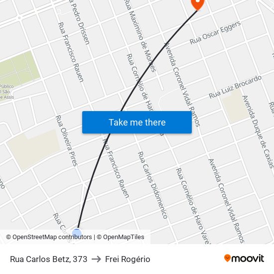 Rua Carlos Betz, 373 to Frei Rogério map