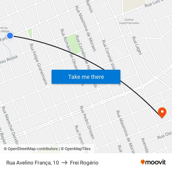 Rua Avelino França, 10 to Frei Rogério map