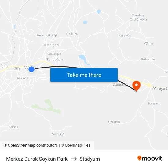 Merkez Durak Soykan Parkı to Stadyum map
