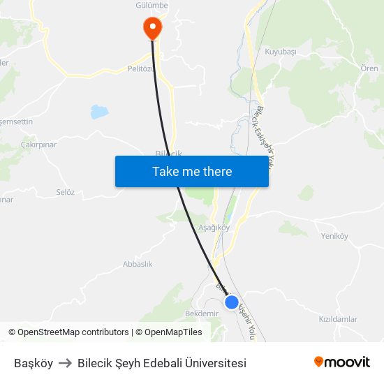 Başköy to Bilecik Şeyh Edebali Üniversitesi map