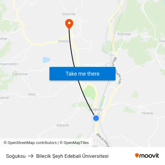 Soğuksu to Bilecik Şeyh Edebali Üniversitesi map