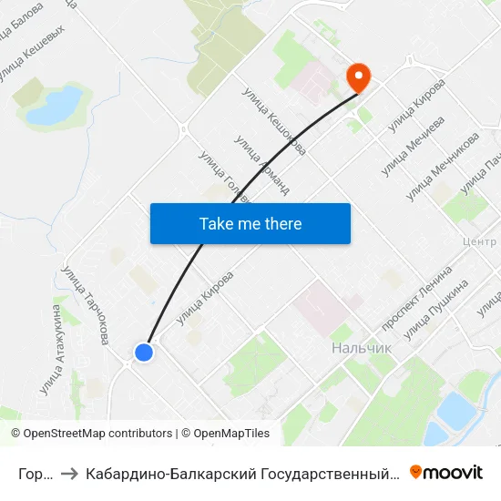 Горная to Кабардино-Балкарский Государственный Университет (КБГУ) map