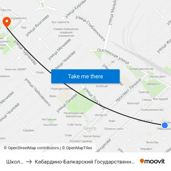 Школа №6 to Кабардино-Балкарский Государственный Университет (КБГУ) map