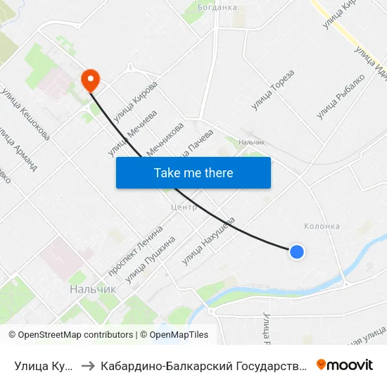 Улица Куйбышева to Кабардино-Балкарский Государственный Университет (КБГУ) map