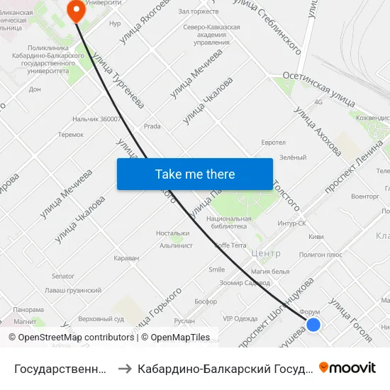 Государственный Концертный Зал to Кабардино-Балкарский Государственный Университет (КБГУ) map