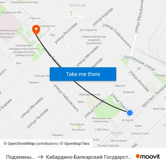Подземный Переход to Кабардино-Балкарский Государственный Университет (КБГУ) map