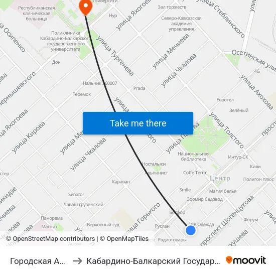 Городская Администрация to Кабардино-Балкарский Государственный Университет (КБГУ) map