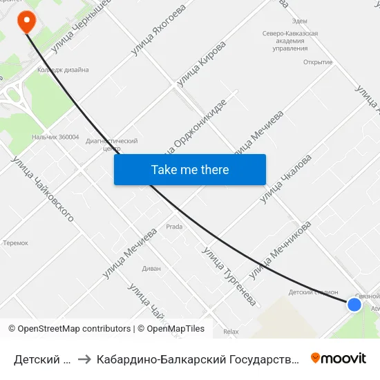 Детский Стадион to Кабардино-Балкарский Государственный Университет (КБГУ) map