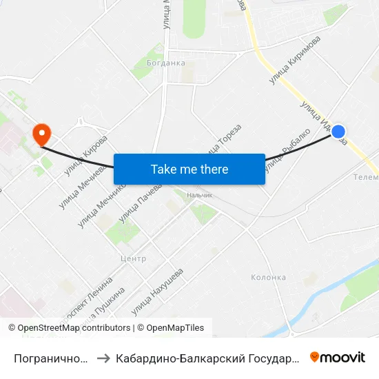 Пограничное Управление to Кабардино-Балкарский Государственный Университет (КБГУ) map