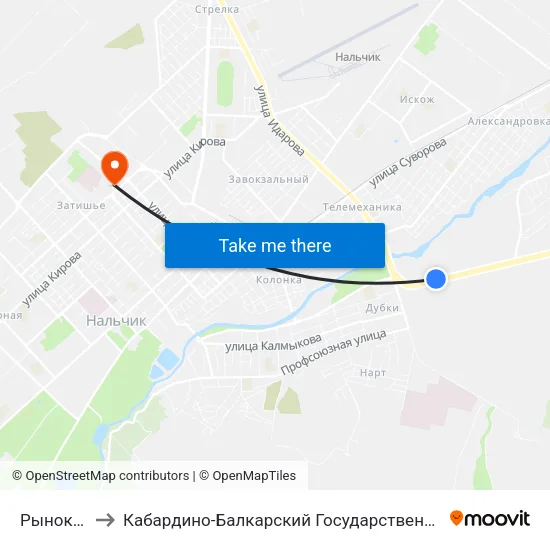 Рынок Дубки to Кабардино-Балкарский Государственный Университет (КБГУ) map