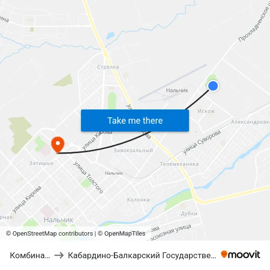 Комбинат Искож to Кабардино-Балкарский Государственный Университет (КБГУ) map