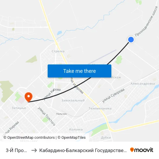 3-Й Промпроезд to Кабардино-Балкарский Государственный Университет (КБГУ) map