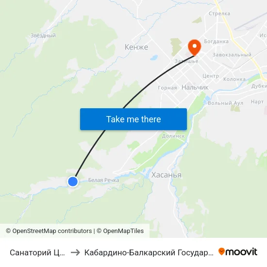 Санаторий Целебные Воды to Кабардино-Балкарский Государственный Университет (КБГУ) map