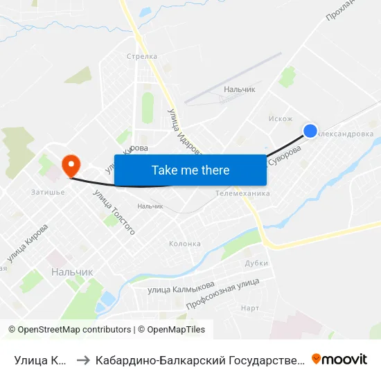 Улица Кадырова to Кабардино-Балкарский Государственный Университет (КБГУ) map