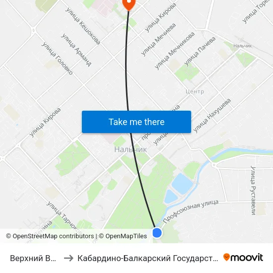 Верхний Вольный Аул to Кабардино-Балкарский Государственный Университет (КБГУ) map