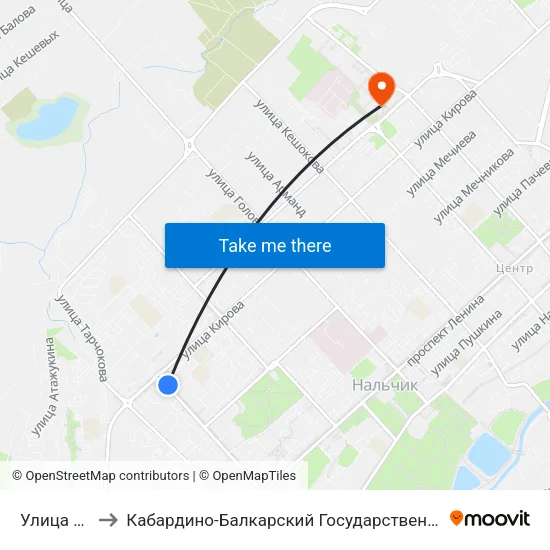 Улица Кирова to Кабардино-Балкарский Государственный Университет (КБГУ) map