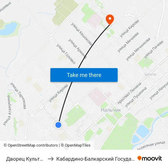 Дворец Культуры Профсоюзов to Кабардино-Балкарский Государственный Университет (КБГУ) map