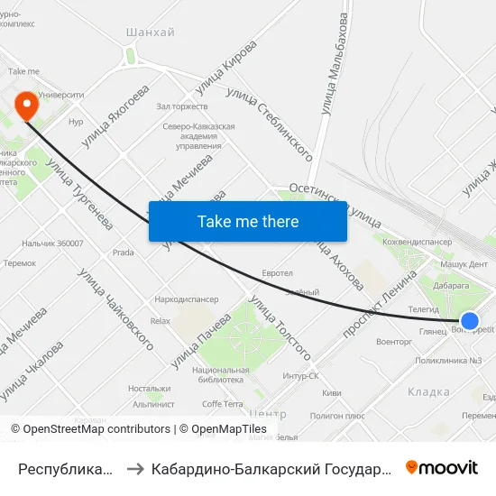 Республиканская Мечеть to Кабардино-Балкарский Государственный Университет (КБГУ) map