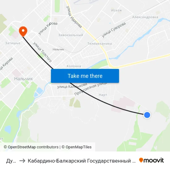 Дубки to Кабардино-Балкарский Государственный Университет (КБГУ) map