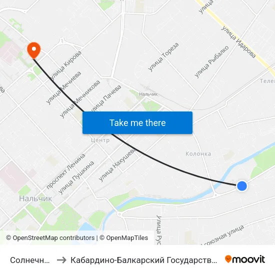 Солнечный Город to Кабардино-Балкарский Государственный Университет (КБГУ) map