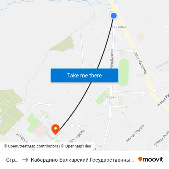 Стрелка to Кабардино-Балкарский Государственный Университет (КБГУ) map