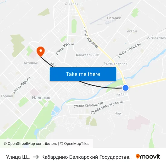 Улица Шогенова to Кабардино-Балкарский Государственный Университет (КБГУ) map