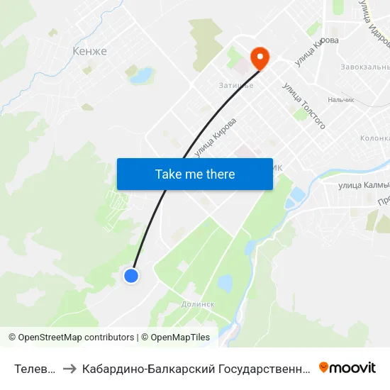 Телевышка to Кабардино-Балкарский Государственный Университет (КБГУ) map