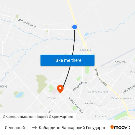 Северный Автовокзал to Кабардино-Балкарский Государственный Университет (КБГУ) map