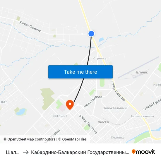 Шалушка to Кабардино-Балкарский Государственный Университет (КБГУ) map