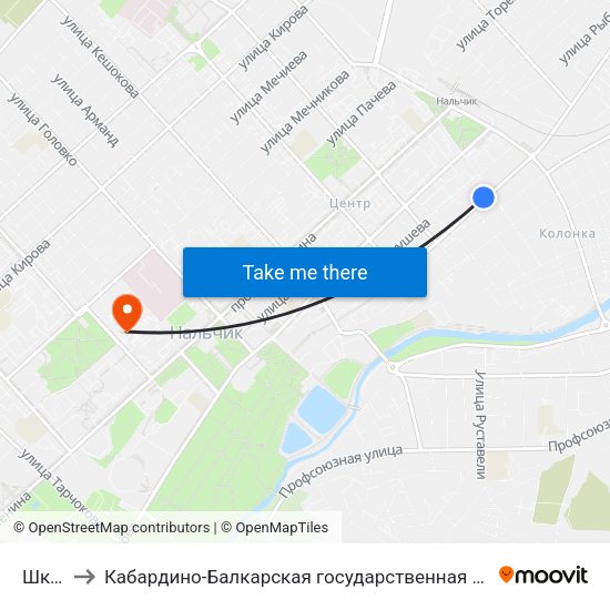 Школа №6 to Кабардино-Балкарская государственная сельскохозяйственная академия имени В.М. Кокова. map