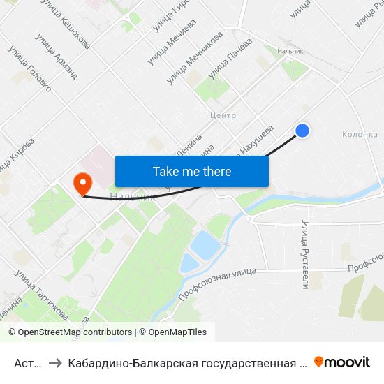 Астраханка to Кабардино-Балкарская государственная сельскохозяйственная академия имени В.М. Кокова. map