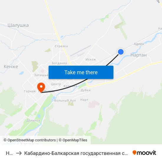 Нартан to Кабардино-Балкарская государственная сельскохозяйственная академия имени В.М. Кокова. map