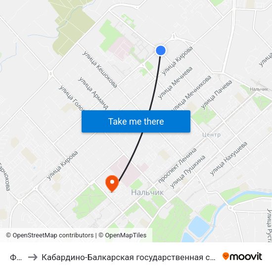 Физмат to Кабардино-Балкарская государственная сельскохозяйственная академия имени В.М. Кокова. map