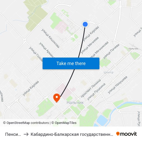 Пенсионный Фонд to Кабардино-Балкарская государственная сельскохозяйственная академия имени В.М. Кокова. map