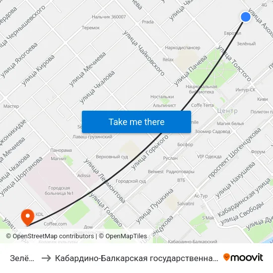 Зелёный Рынок to Кабардино-Балкарская государственная сельскохозяйственная академия имени В.М. Кокова. map