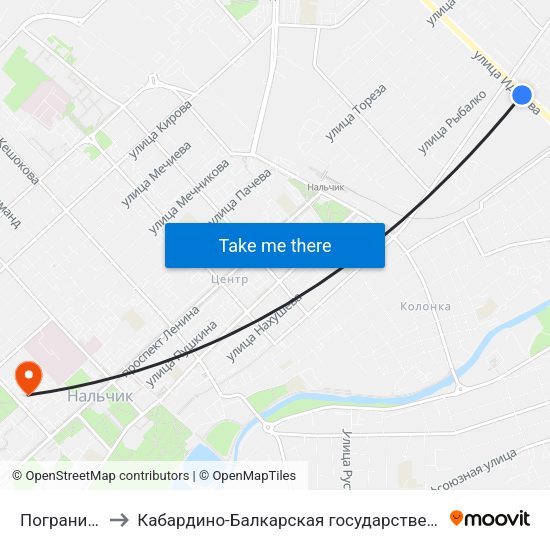Пограничное Управление to Кабардино-Балкарская государственная сельскохозяйственная академия имени В.М. Кокова. map