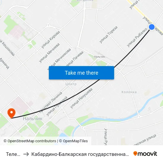Телемеханика to Кабардино-Балкарская государственная сельскохозяйственная академия имени В.М. Кокова. map