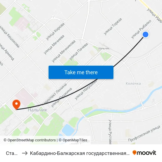 Станкозавод to Кабардино-Балкарская государственная сельскохозяйственная академия имени В.М. Кокова. map