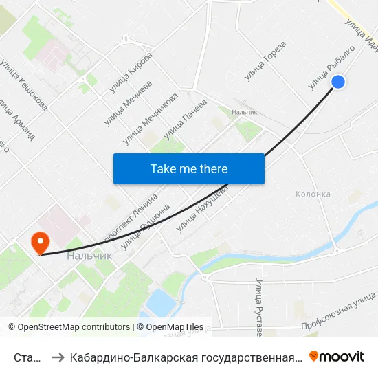 Станкозавод to Кабардино-Балкарская государственная сельскохозяйственная академия имени В.М. Кокова. map