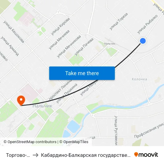Торгово-Закупочная База to Кабардино-Балкарская государственная сельскохозяйственная академия имени В.М. Кокова. map