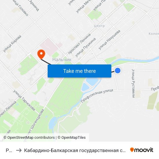 Ридада to Кабардино-Балкарская государственная сельскохозяйственная академия имени В.М. Кокова. map