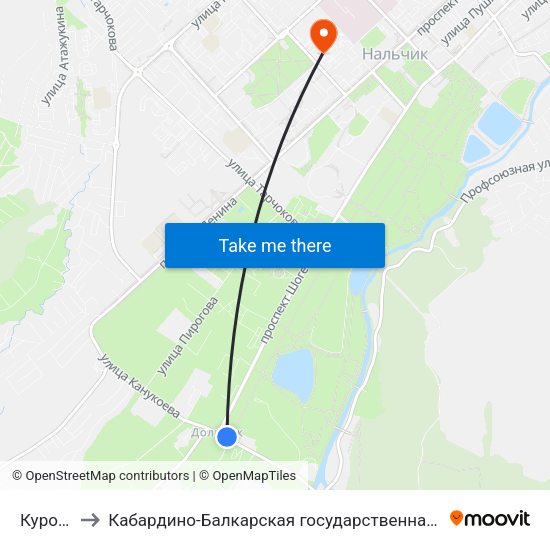 Курортный Зал to Кабардино-Балкарская государственная сельскохозяйственная академия имени В.М. Кокова. map