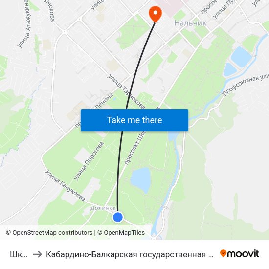 Школа №8 to Кабардино-Балкарская государственная сельскохозяйственная академия имени В.М. Кокова. map