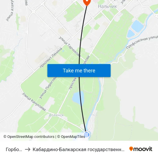 Горбольница №2 to Кабардино-Балкарская государственная сельскохозяйственная академия имени В.М. Кокова. map