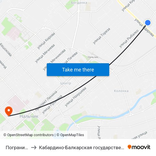 Пограничное Управление to Кабардино-Балкарская государственная сельскохозяйственная академия имени В.М. Кокова. map