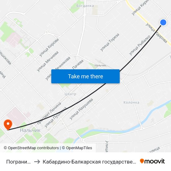 Пограничное Управление to Кабардино-Балкарская государственная сельскохозяйственная академия имени В.М. Кокова. map