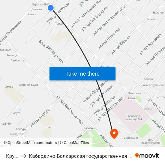 Круг Кенже to Кабардино-Балкарская государственная сельскохозяйственная академия имени В.М. Кокова. map