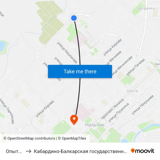 Опытная Станция to Кабардино-Балкарская государственная сельскохозяйственная академия имени В.М. Кокова. map
